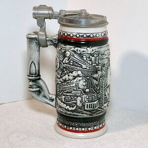 Avon Age Of The Iron Horse Ceramic Lidded Beer Stein 1982 Handmade Brazil 1982